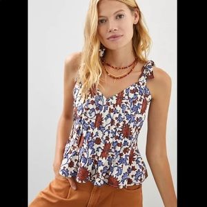 NWT Anthropologie Tie-Strap Peplum Floral Top with pleats and side zipper S